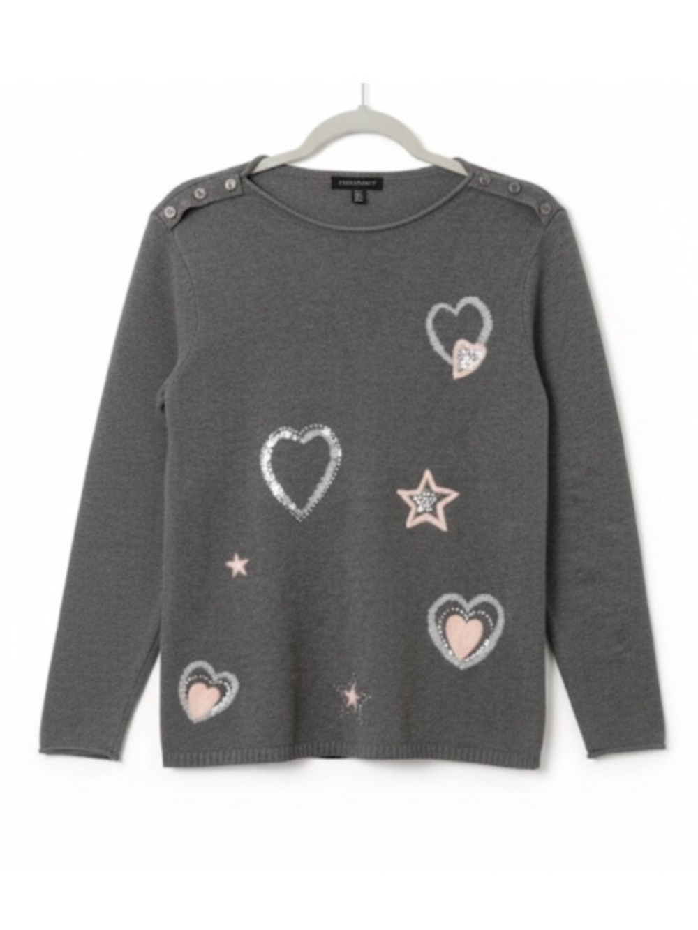 Parkhurst Gray Rhinestones Heart & Star Sweater Size Medium